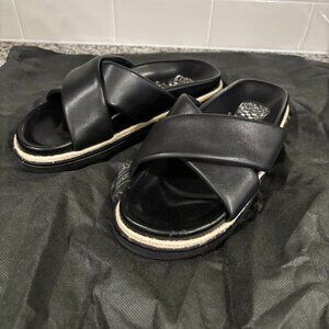 Vince Camuto Womens Leather Round Toe Cresila Slide Sandals‎ Black Size 7M/37.5